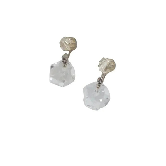 Coro White Crystal Bead Dangle Drop Earrings Silver Tone Vintage - Picture 3 of 6